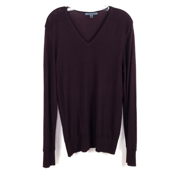 John Varvatos burgundy v-neck 100% merino wool sweater - Picture 4 of 11